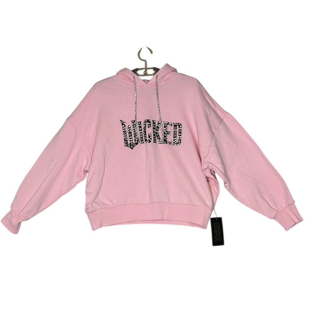 NWT WICKED x Forever 21 Women Faux Gem Hoodie Small Metallic Cotton Pink